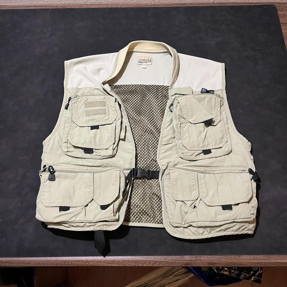 Guide's Choice Vest Mens XL Beige Fishing Safari Travel Mesh Pockets Outdoor